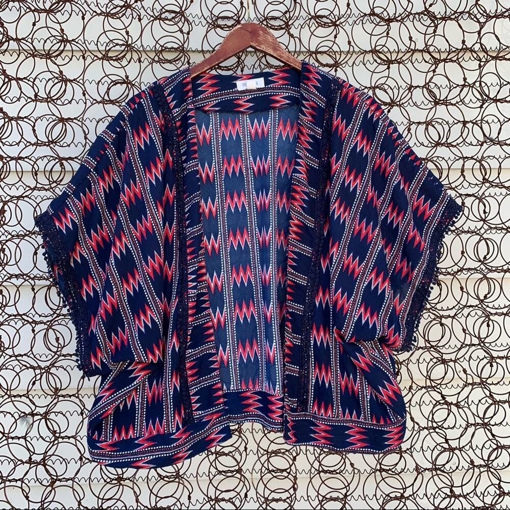 Taylor & Sage chevron southwestern slinky kimono LARGE blue orange white